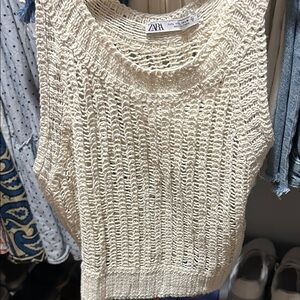 Zara Women's Cream Open-Knit Sweater